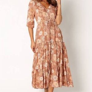 Petal & Pup Floral Kelda Dress in Tan Floral